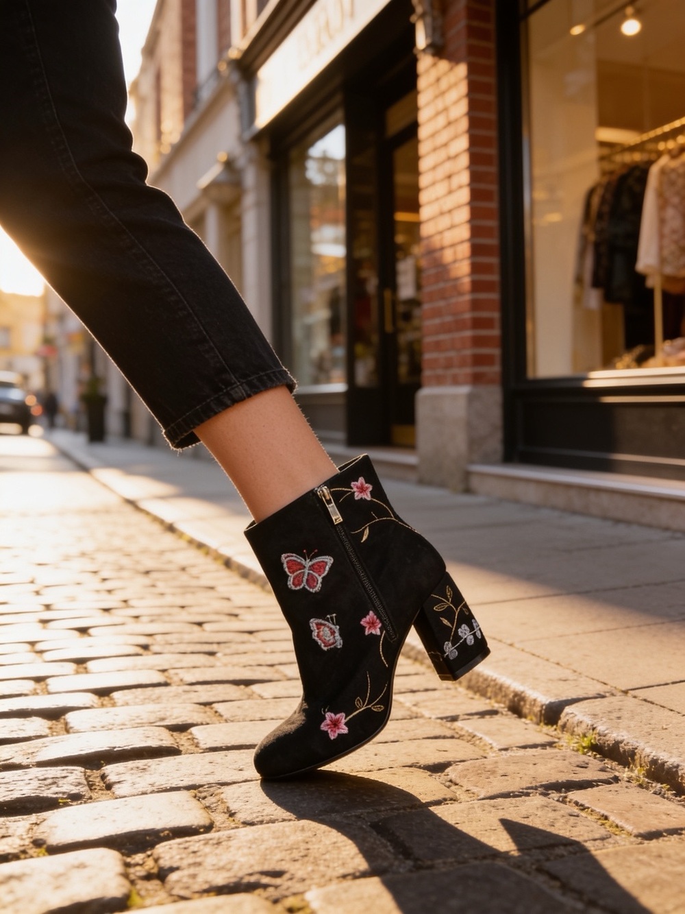 Nanette Lepore Lily Black Suede Embroidered Butterfly & Floral Booties